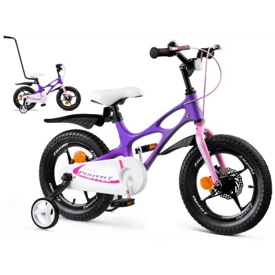 Detský bicykel 14" Space Shutle + rúčka na riadenie RB14-22 čierno-fialový 